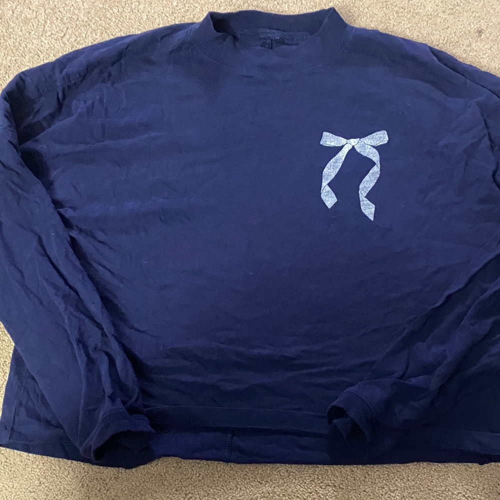 Aerie XS Navy Blue Long Sleeve Shirt with Bow Detail